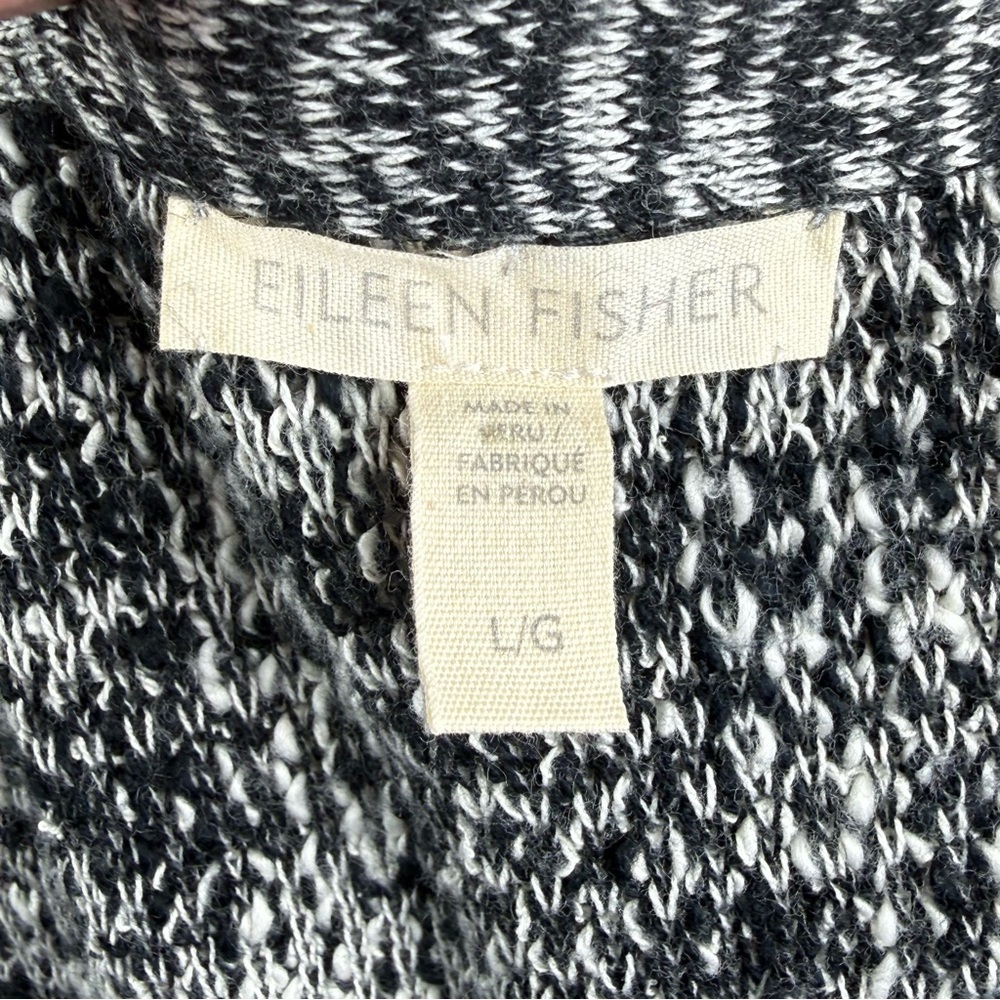 Eileen Fisher Sweater Large Black White Loop Knit Cardigan Organic Cotton Top - Picture 2 of 5